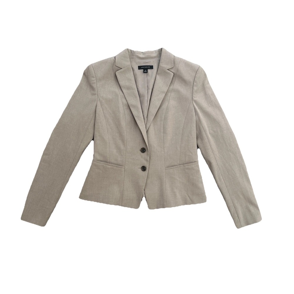 Taylor Blazer Women 4 Beige Taupe Career Jacket 2 Button‎ Lined Shoulder Pads